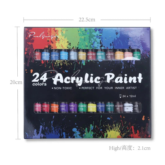 Acrylic Paints Set 24 Colors Professional Brush Set 12ml Tubes Artist Drawing Painting Pigment Hand Painted Wall Paint DIY