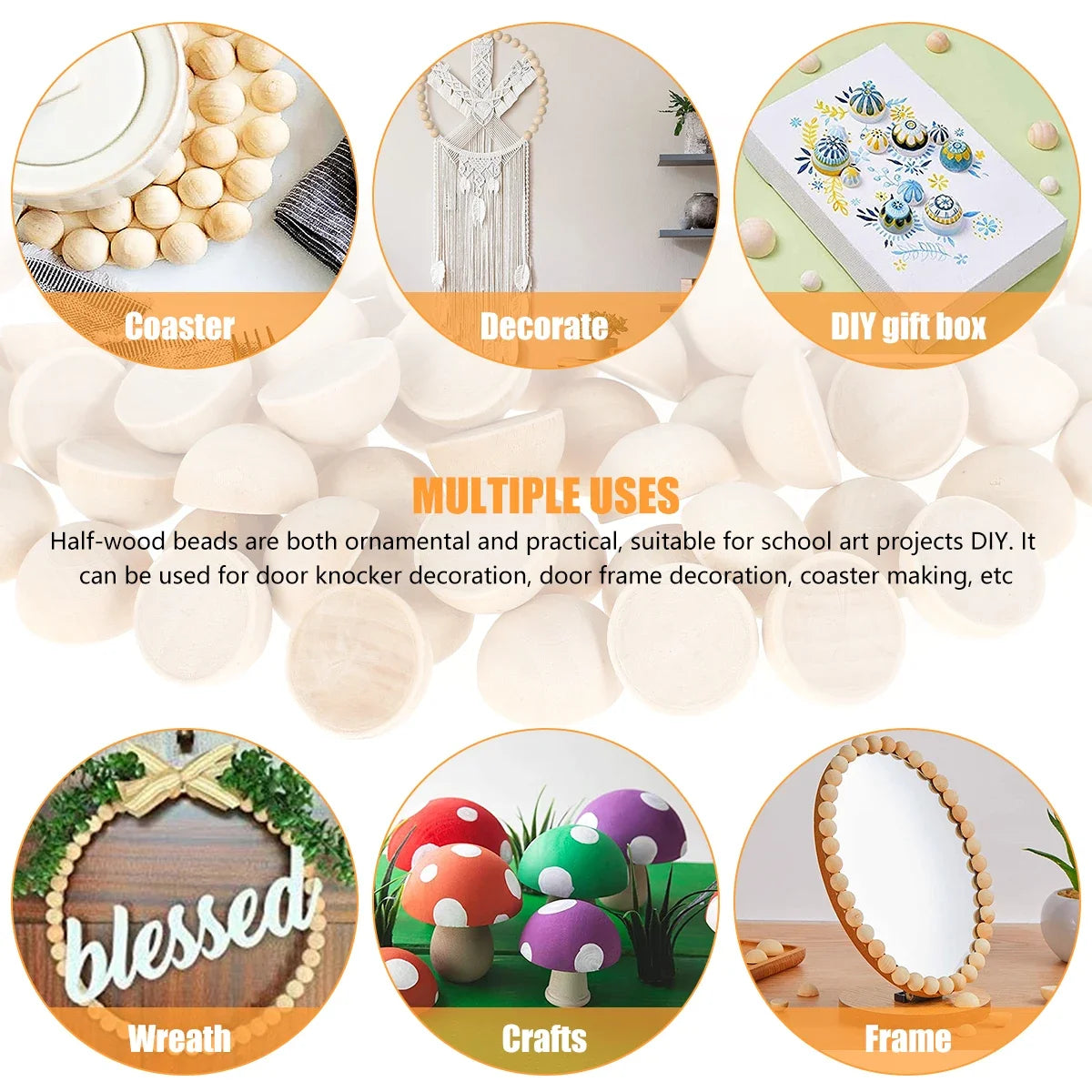 100pcs Unfinished Half Round Wooden Balls