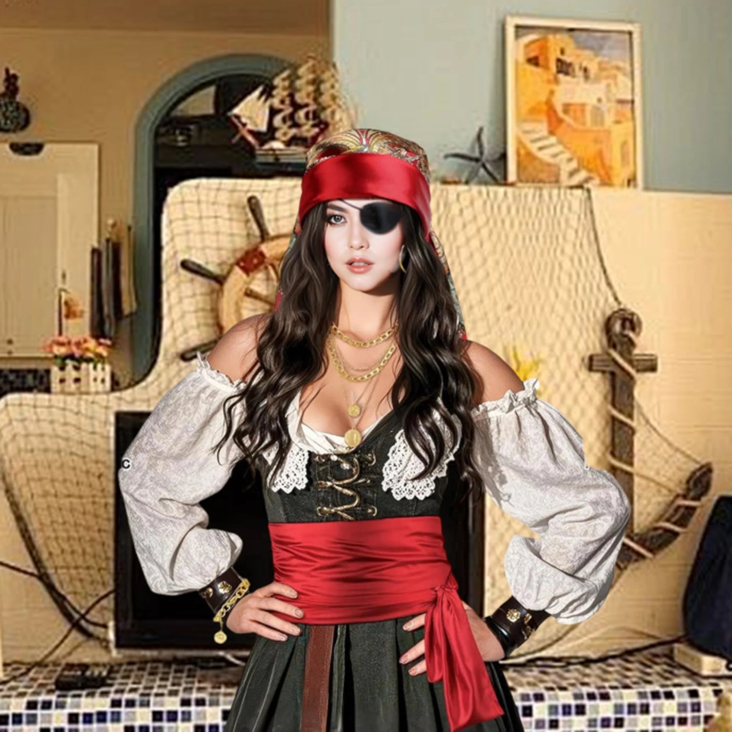 Pirate Costume Accessories Set for Adults/Complete 6 Piece