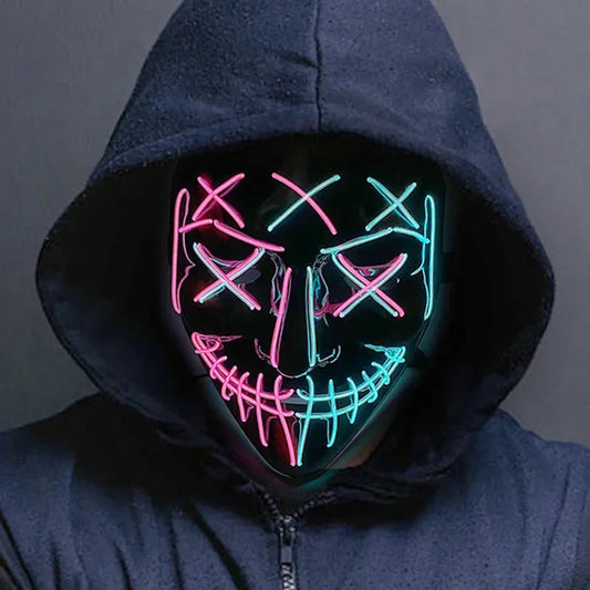 Wireless Scary Glowing Mask LED Halloween Horror Neon Light