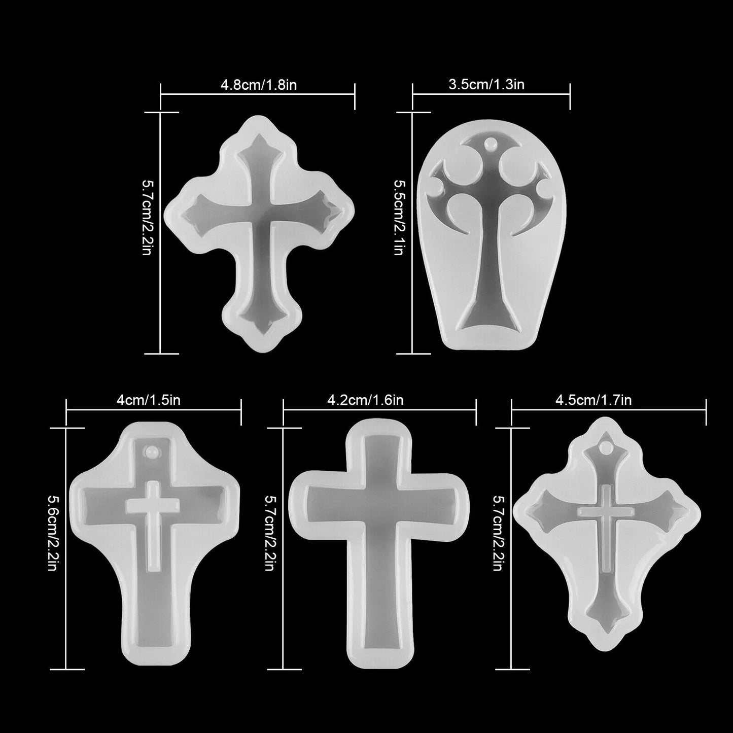 5Pcs Cross Silicone Resin Mold for DIY Epoxy Resin