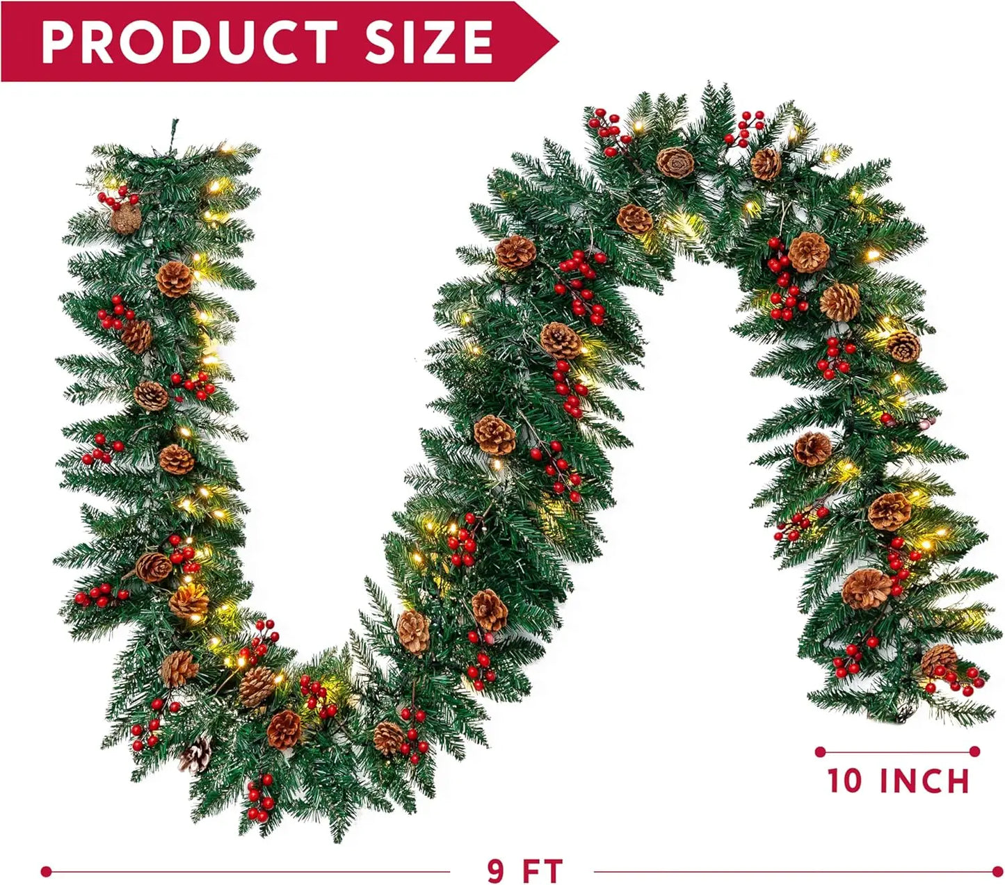 JOYFY 9Ft Artificial Christmas Garland LED Lights 27