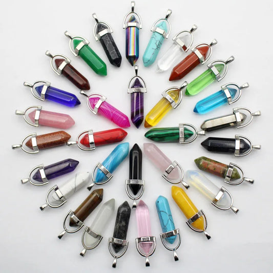 24pcs Natural Stone Agates Quartz Crystal Pendants