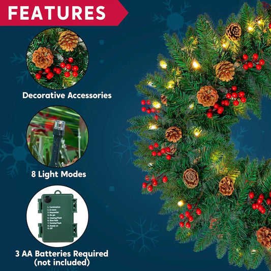 JOYFY 9Ft Artificial Christmas Garland LED Lights 27