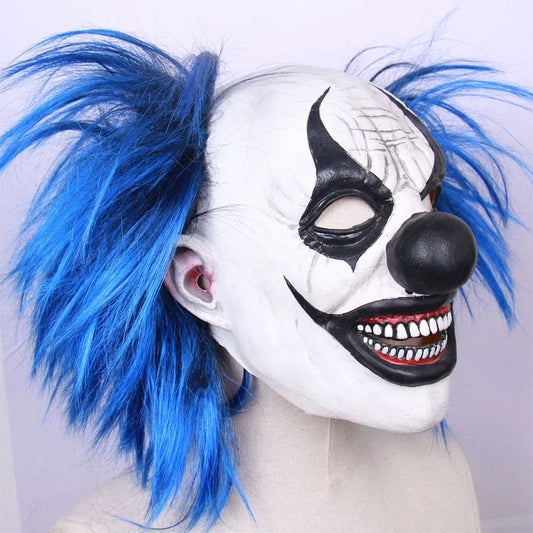 Realistic Latex Blue Hair Smiling Clown Mask Halloween