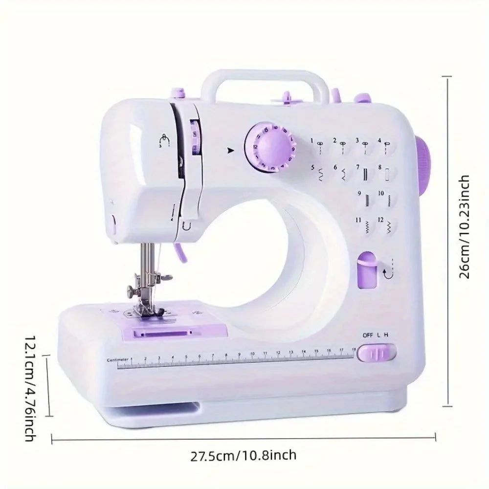 Electric Sewing Machine with Extension Table, Foot Pedal, Light, and Sewing Kit Tools for 12 Built-in Stitches and 2 Speeds