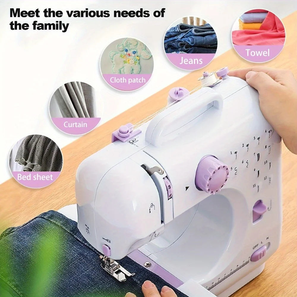 Electric Sewing Machine with Extension Table, Foot Pedal, Light, and Sewing Kit Tools for 12 Built-in Stitches and 2 Speeds