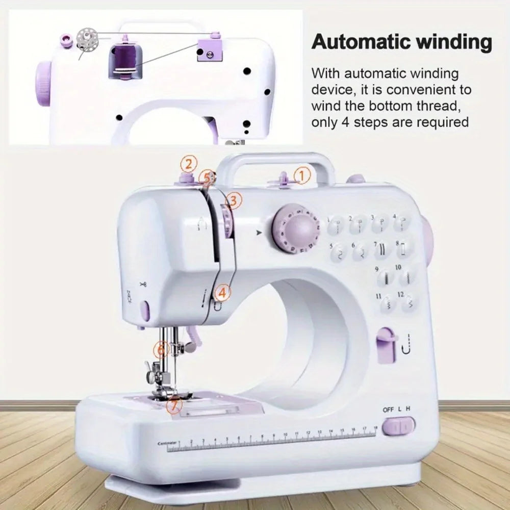 Electric Sewing Machine with Extension Table, Foot Pedal, Light, and Sewing Kit Tools for 12 Built-in Stitches and 2 Speeds