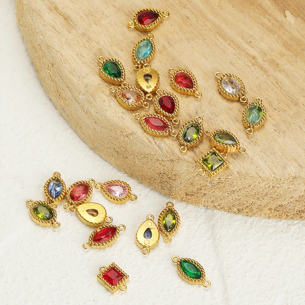 10pcs Stainless-Steel Heart Zircon Connectors Charms