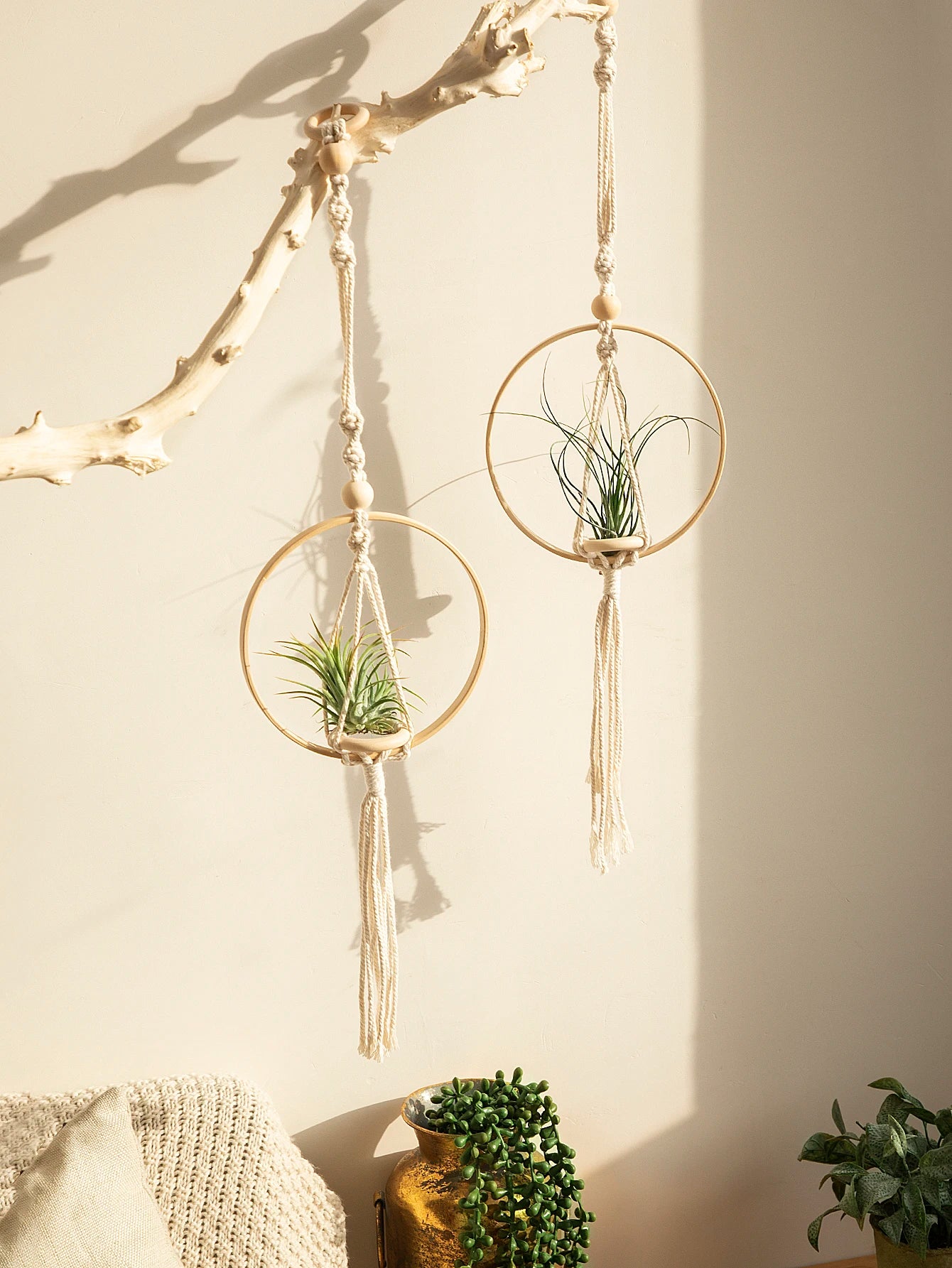 Macrame Air Hanging Planter Flower Pots Boho Home Decor Rope Plant Holder Woven Basket Balcony Garden Bedroom Decorative Gift