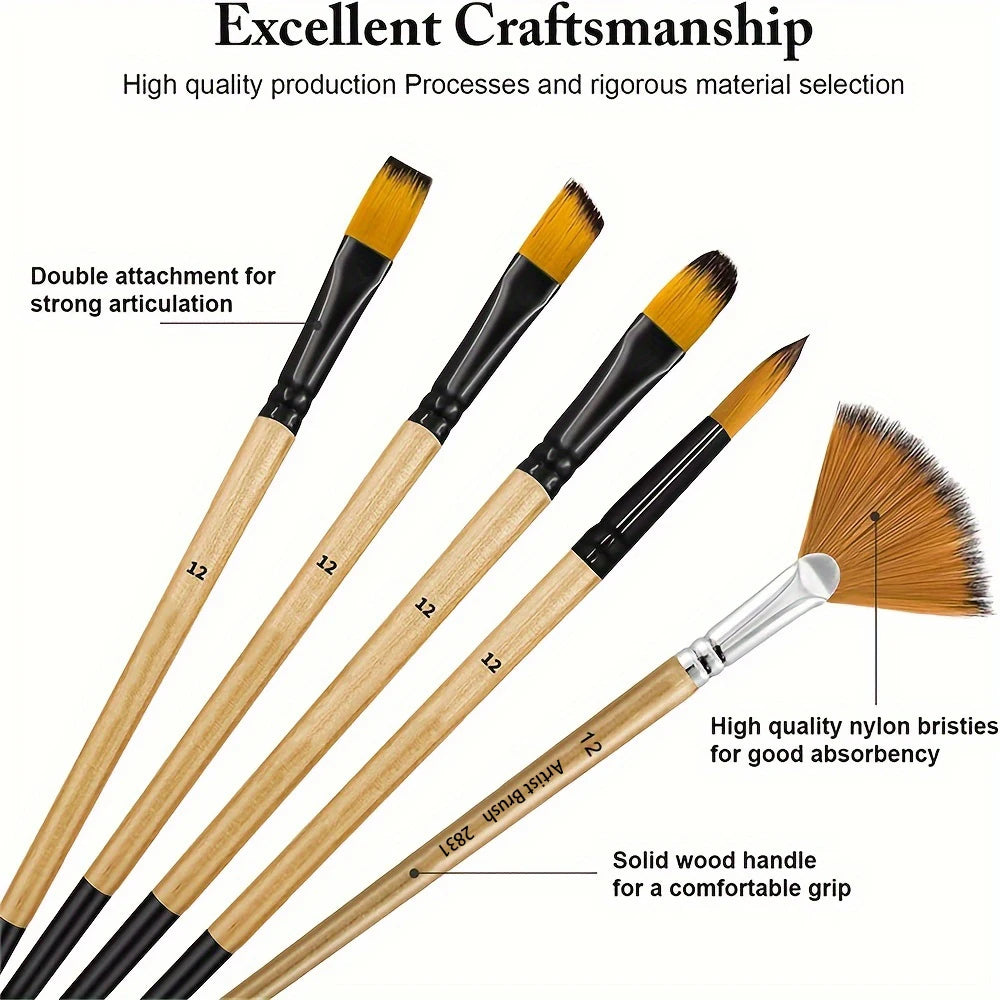 32pcs Paint Brush Set, Artist Series, Nylon Bristles