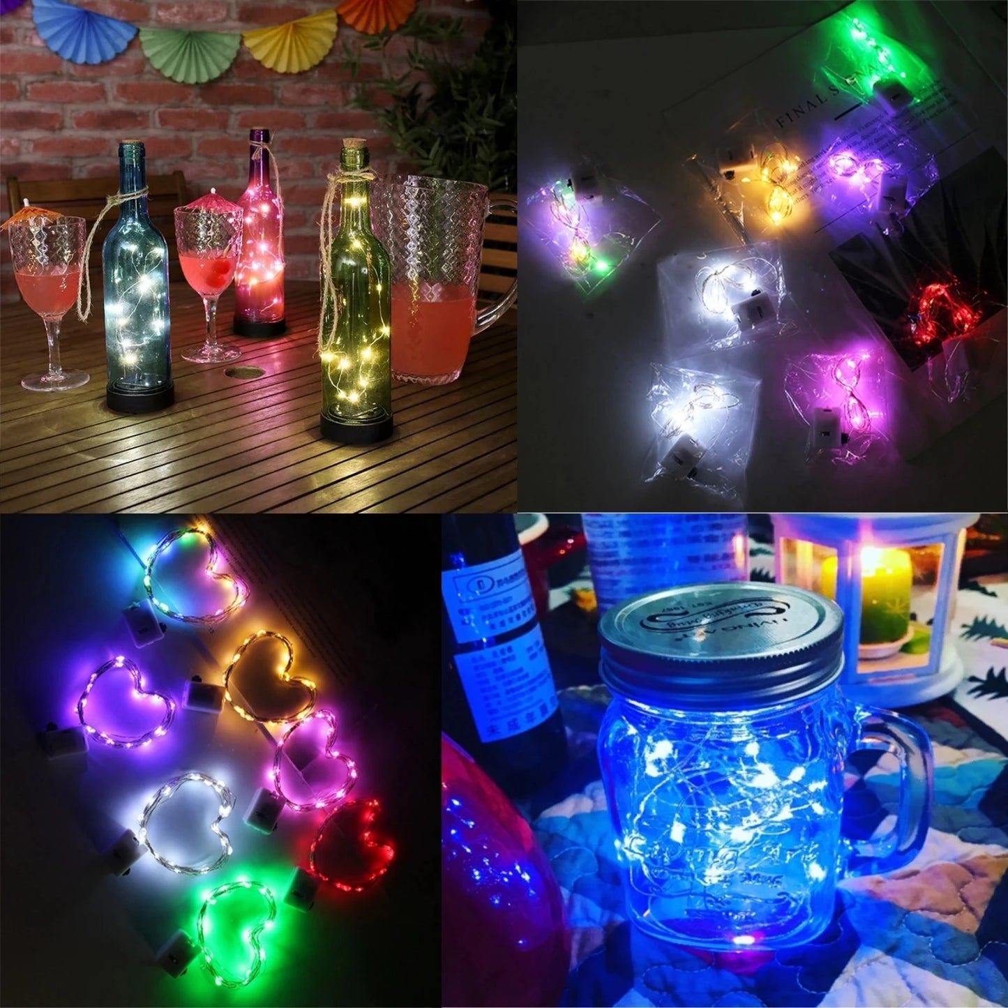 8Pcs 8colors Fairy Lights String Button Battery Home Decor