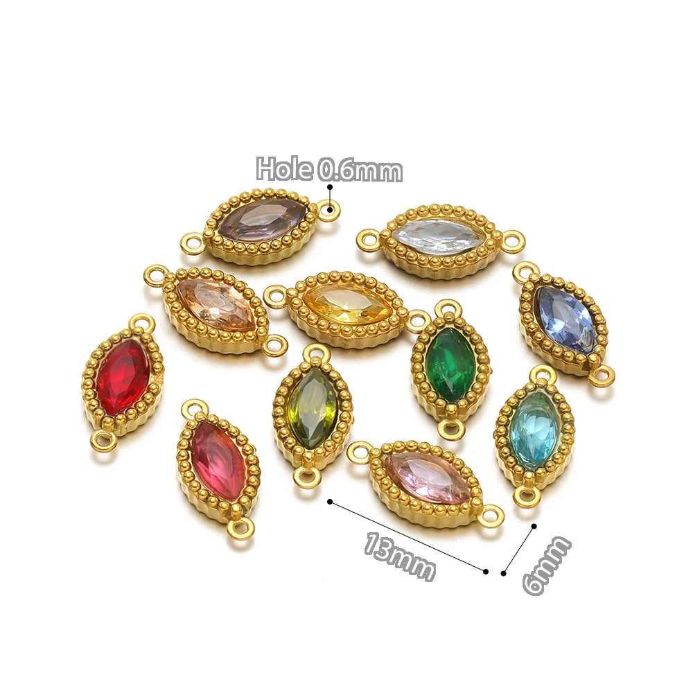 10pcs Stainless-Steel Heart Zircon Connectors Charms