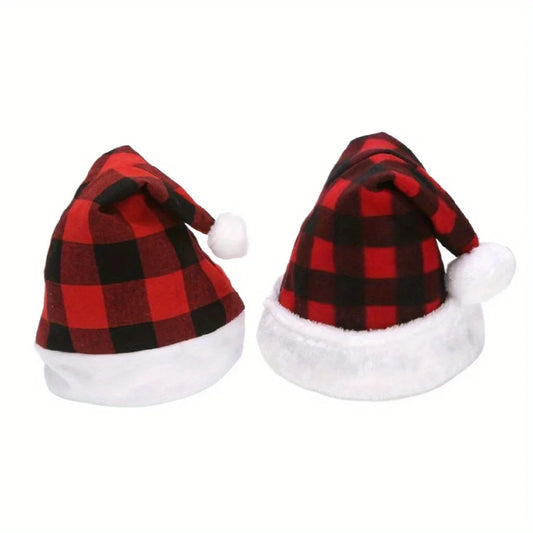 1 Top Top 1 Red Black Checkered Christmas Hat