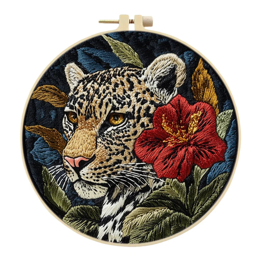 Tiger Stamped Cross Stitch Embroidery Kits with Hoop
