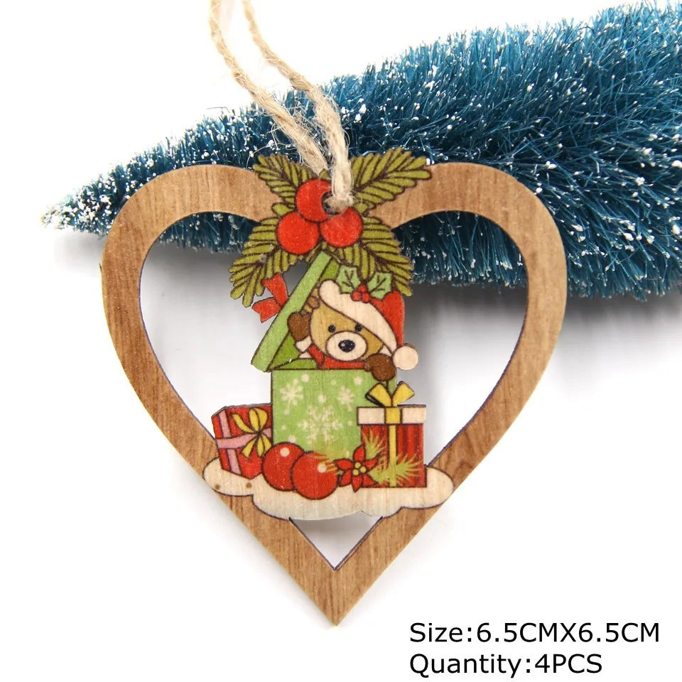 4PCS Christmas Star Wooden Pendants Ornaments Christmas