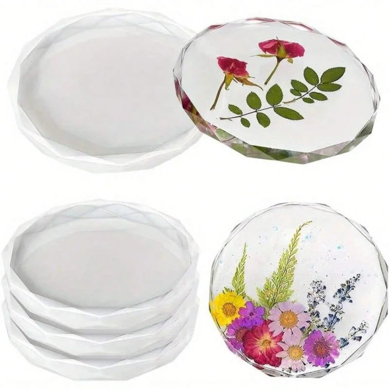 4 Pack Coaster Molds - Diamond Edge Crystal & Round Geode