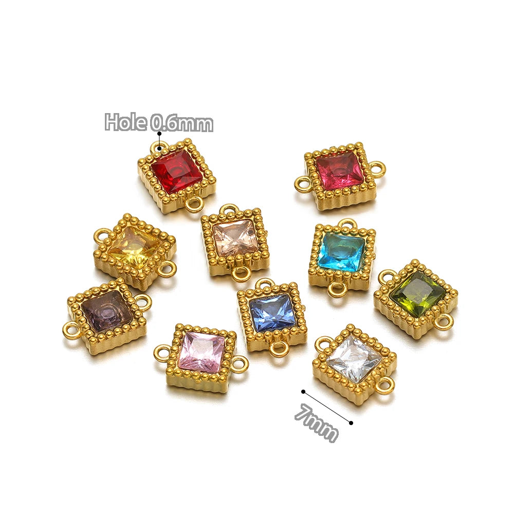 10pcs Stainless-Steel Heart Zircon Connectors Charms