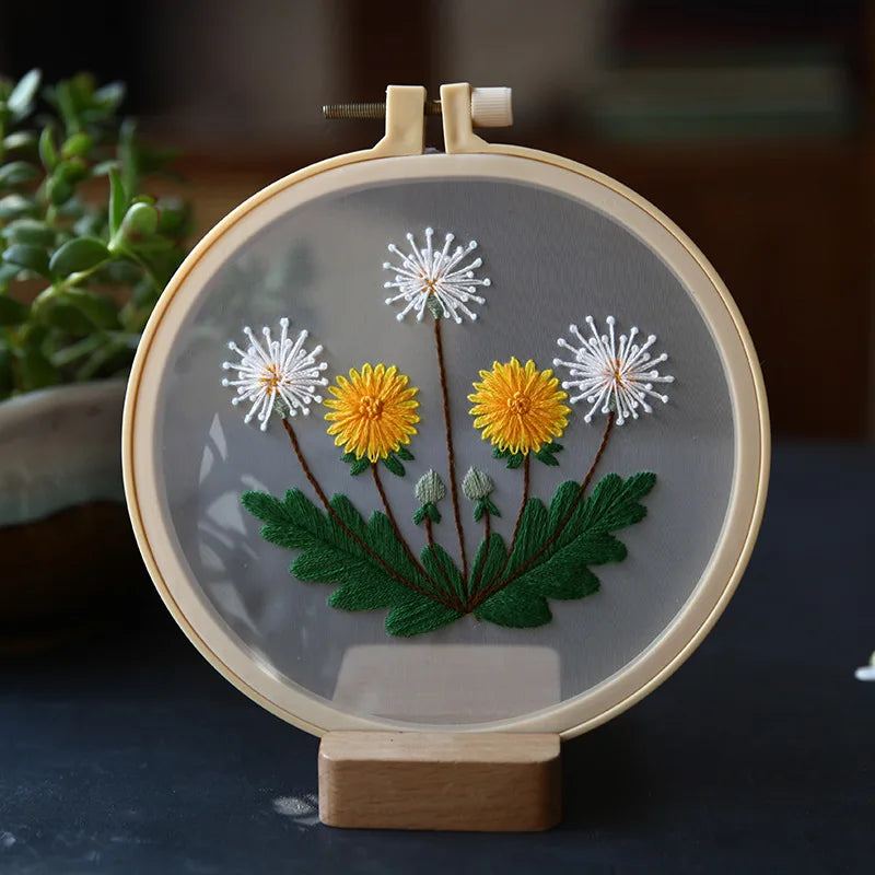 DIY Flowers Plants Pattern Embroidery Set Needlework Tools Printed Beginner Embroidery Round Cross Stitch Kit Sewing Craft Kit