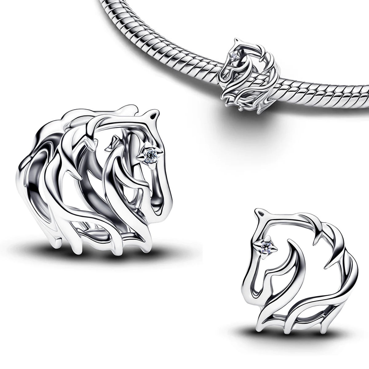 925 Silver Angel Wing Pink Gem Key Charm Pendant