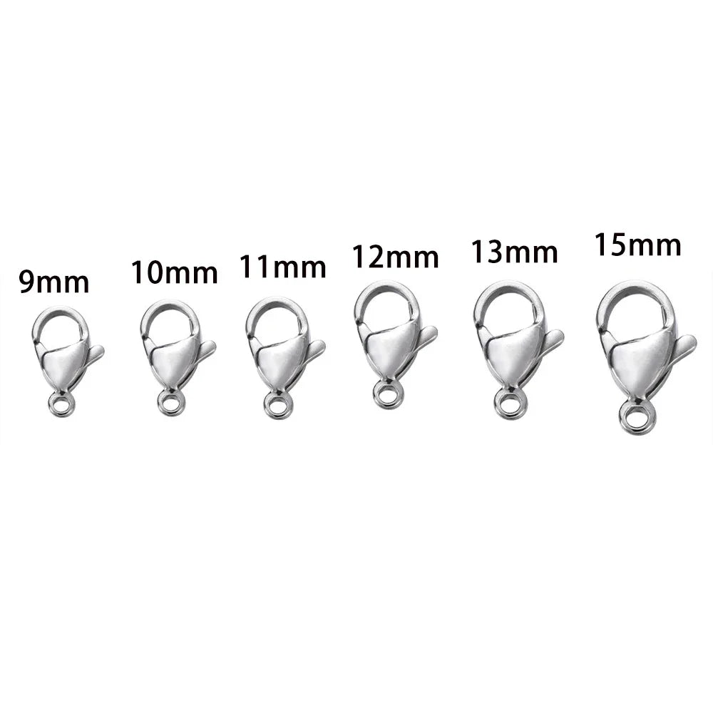 100pcs 9-15mm Stainless Steel Lobster Clasp Hook