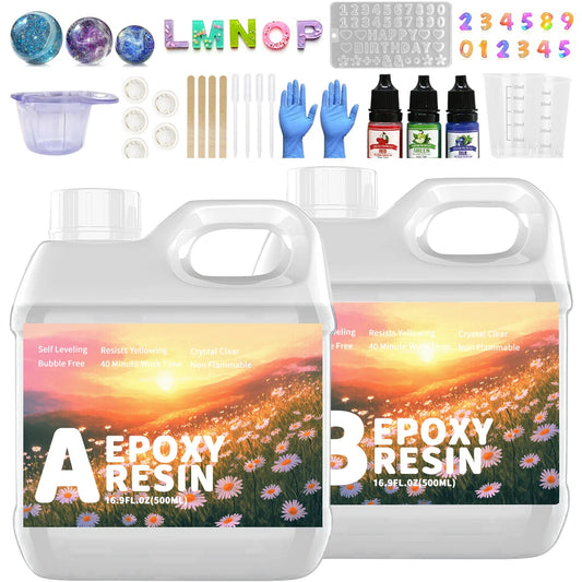 500ML Crystal Transparent Epoxy Resin Set, High Gloss, Bubble Free, Fast Curing, Low Odor, Suitable For River Tabletops, Jewelr