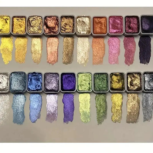 20 Colors Metal Watercolor Painting Set, With Shiny Pearls