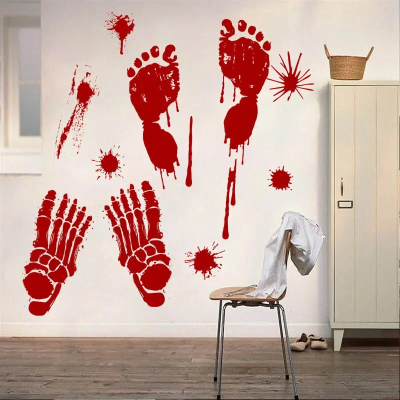 Halloween Stickers Horror Blood Hand Print Door Stickers