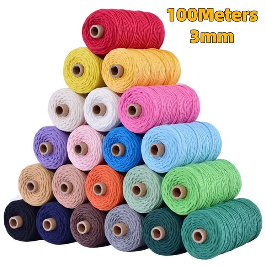 110Yards Handmade Boho Decor 3Mm 100% Colorful Cotton Cord Rope Thread Twisted Macrame String Diy Home Wedding Decoration Supply
