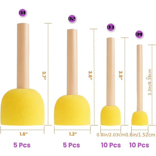 30Pcs Round Sponge Brushes for Painting (4 Sizes), Paint Sponges