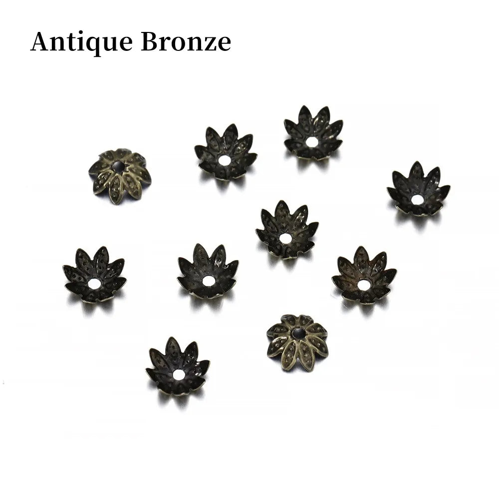 100pcs/Lot 8-10mm  Lotus Flower Metal Spacer Bead Caps