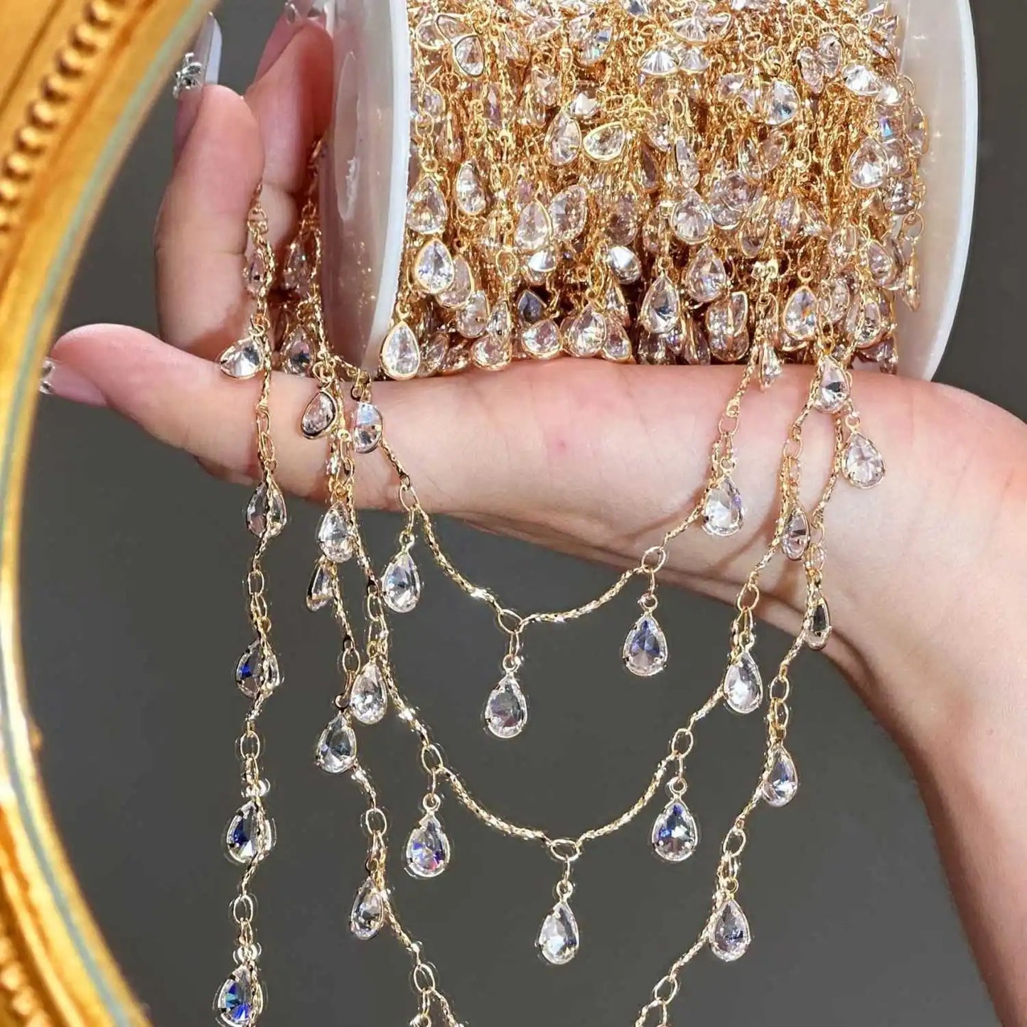 0.5/1/2M/lot Waterdrop-shaped Zircon Handmade Chain