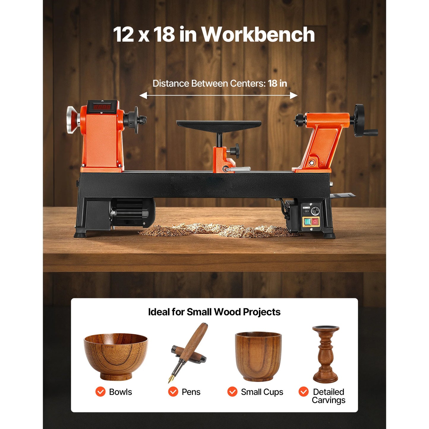 SucceBuy 1 HP Benchtop Wood Lathe Machine
