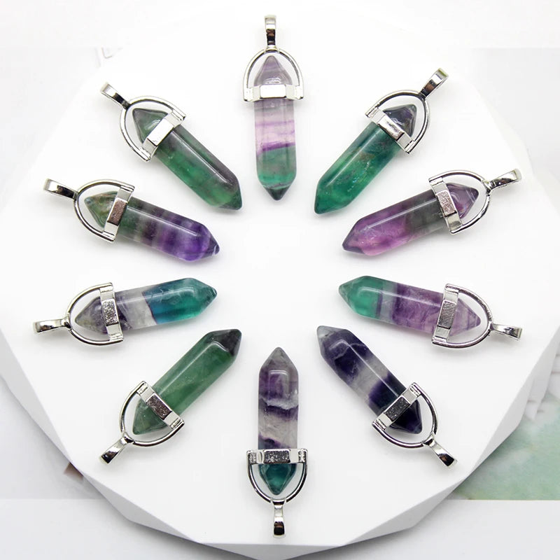24pcs Natural Stone Agates Quartz Crystal Pendants