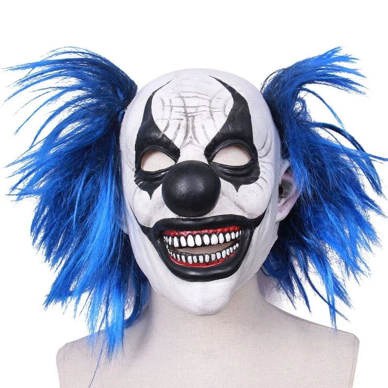 Realistic Latex Blue Hair Smiling Clown Mask Halloween