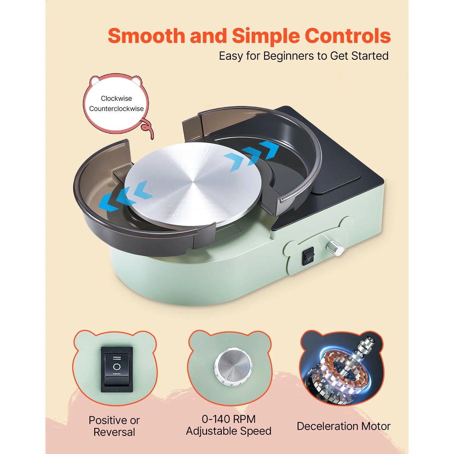 3/6-inch Mini-Pottery Wheel Turntable Forward Reverse Rotation