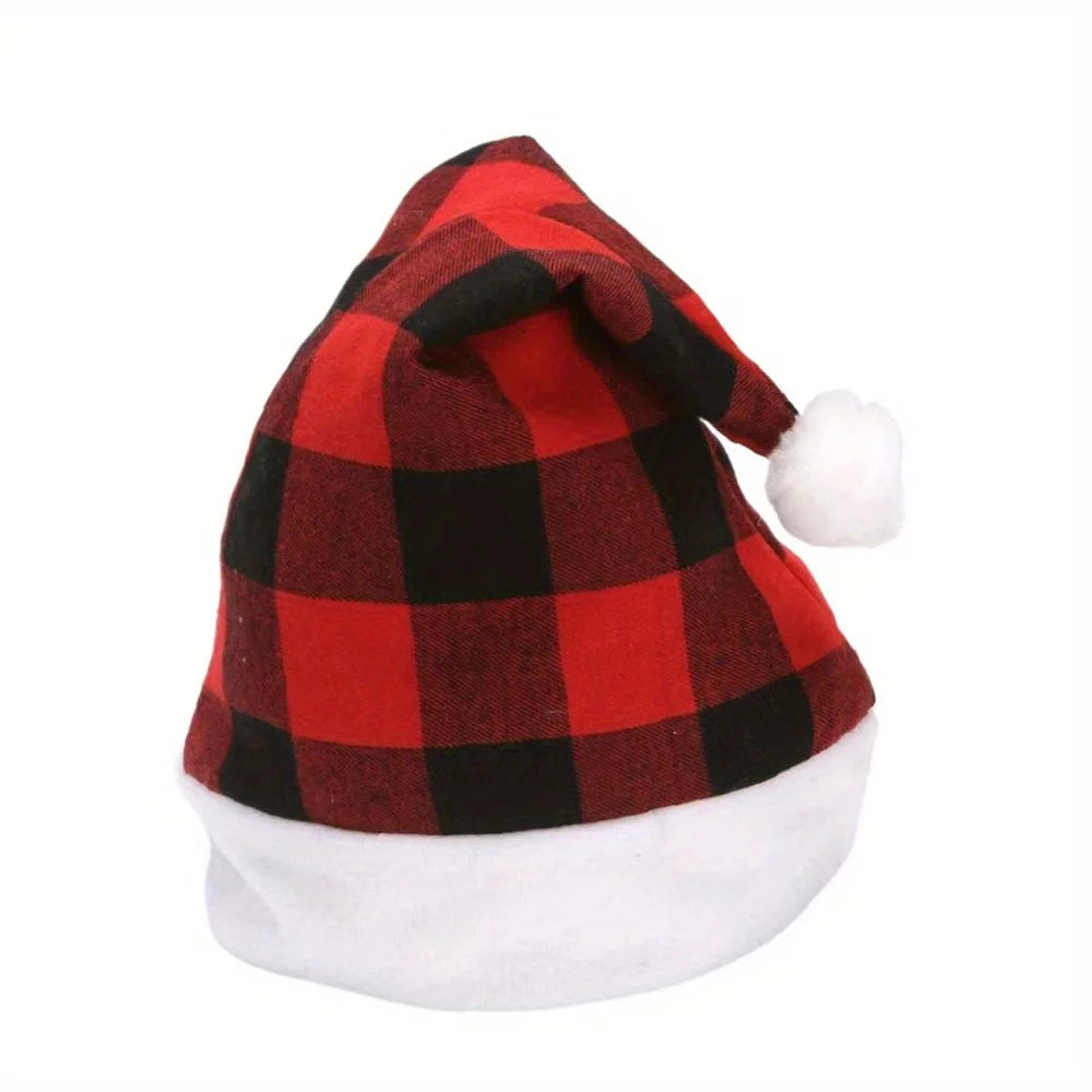 1 Top Top 1 Red Black Checkered Christmas Hat