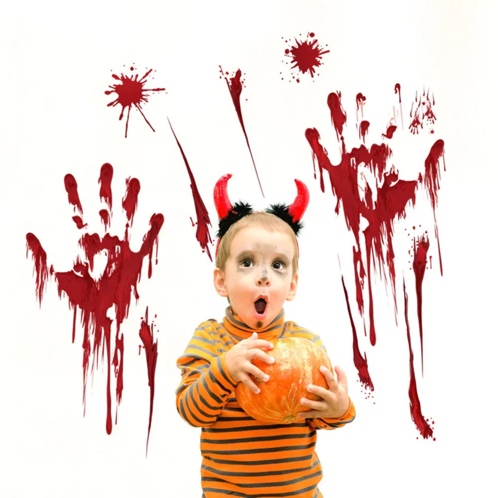 Halloween Stickers Horror Blood Hand Print Door Stickers