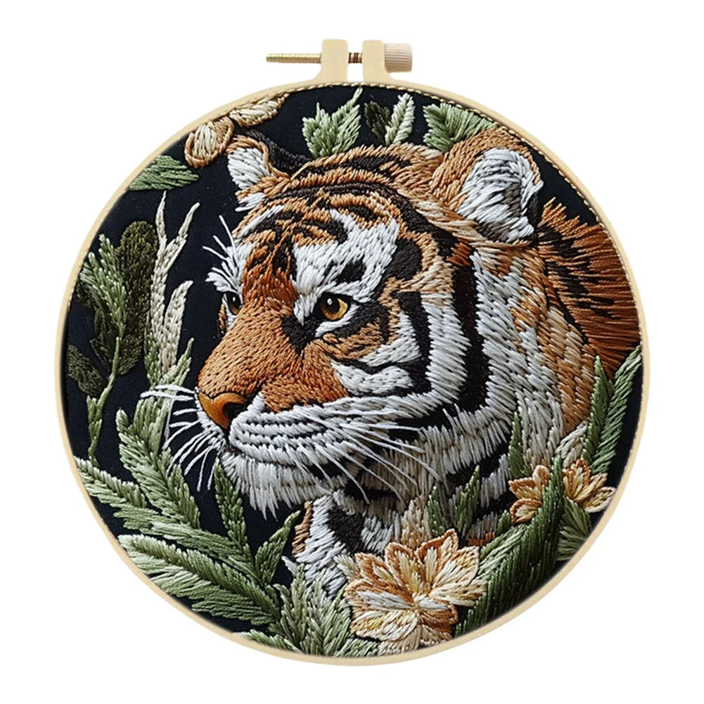 Tiger Stamped Cross Stitch Embroidery Kits with Hoop