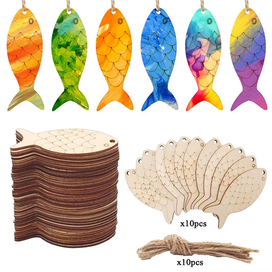 5pcs/set Fish Template Wooden Cutouts