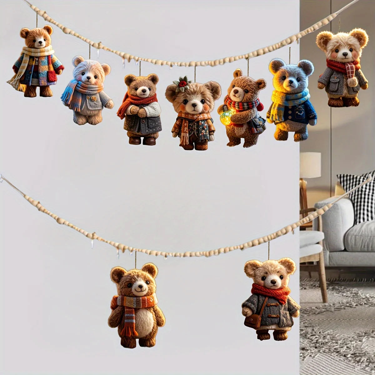 10Pcs Christmas Wooden Bear Pendant Tree Decoration