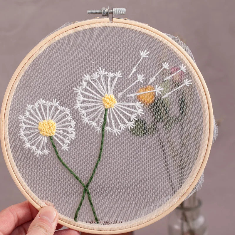 DIY Flowers Plants Pattern Embroidery Set Needlework Tools Printed Beginner Embroidery Round Cross Stitch Kit Sewing Craft Kit