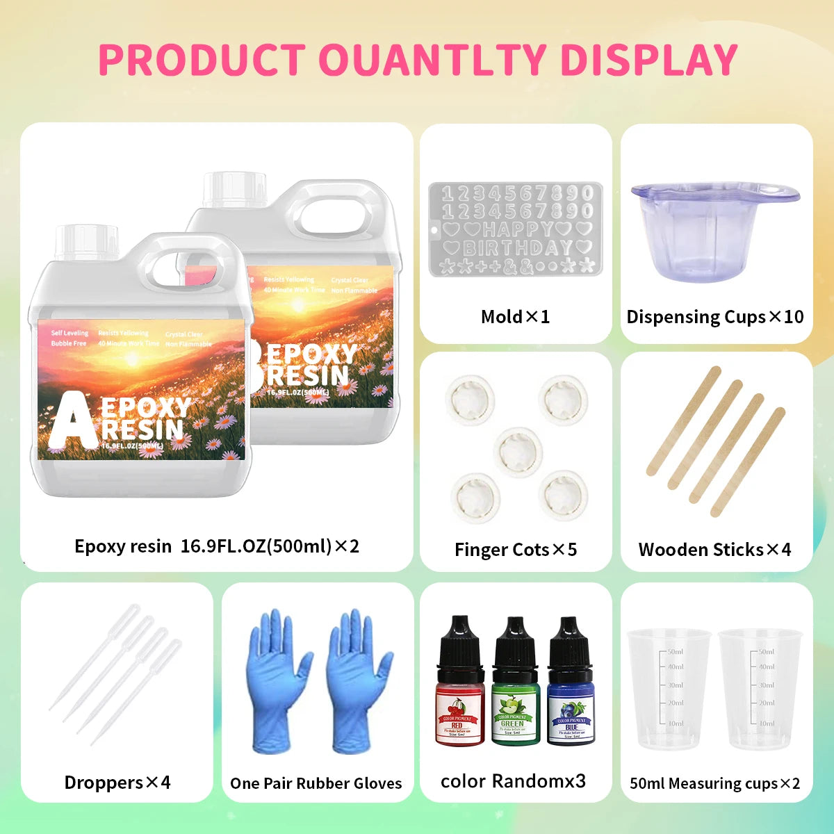500ML Crystal Transparent Epoxy Resin Set, High Gloss, Bubble Free, Fast Curing, Low Odor, Suitable For River Tabletops, Jewelr