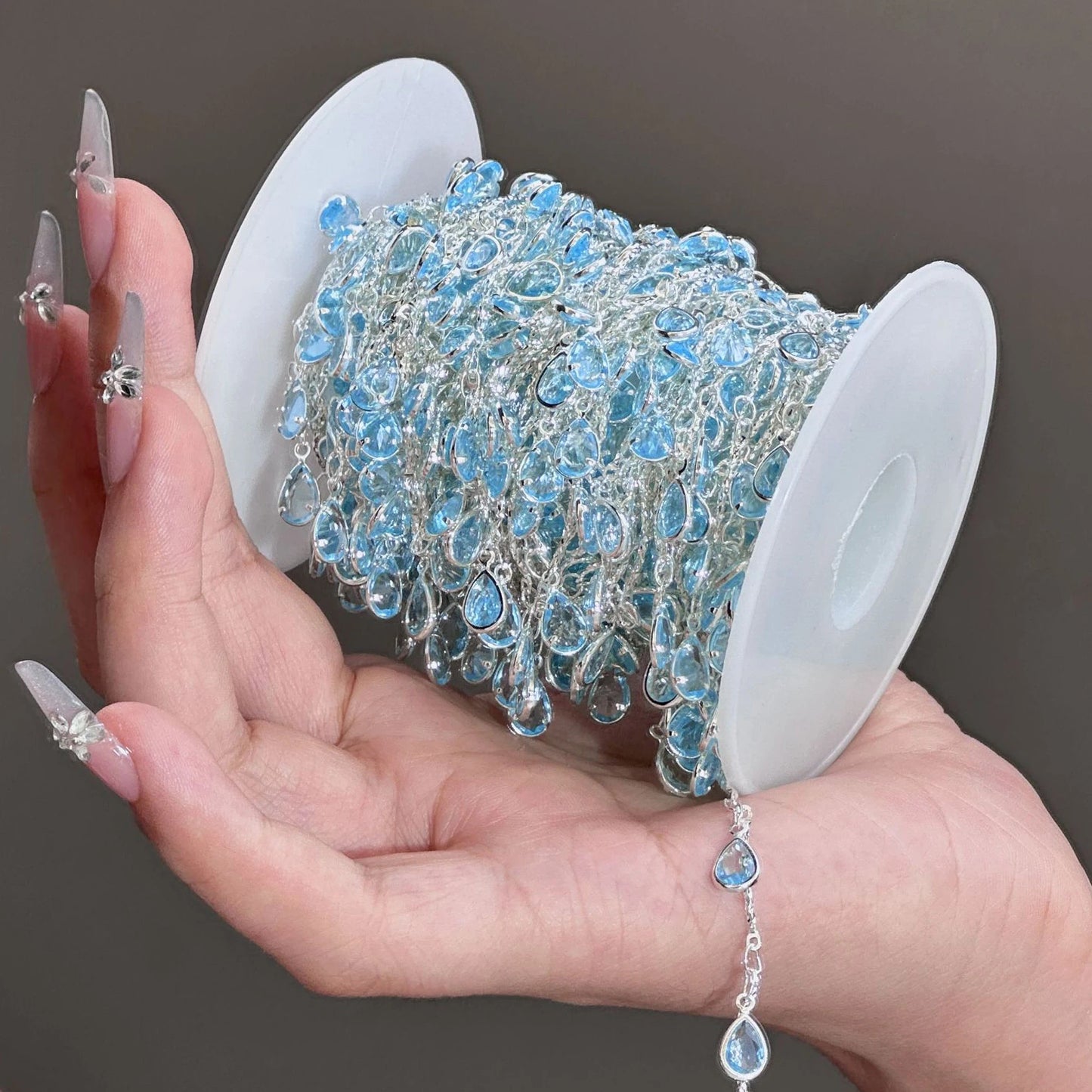 0.5/1/2M/lot Waterdrop-shaped Zircon Handmade Chain