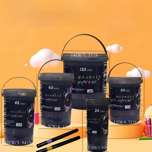 24/36/48/60/80/120 Bucket-cap soft-head acrylic-marker