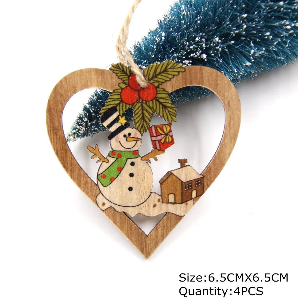 4PCS Christmas Star Wooden Pendants Ornaments Christmas
