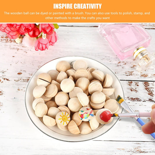 100pcs Unfinished Half Round Wooden Balls