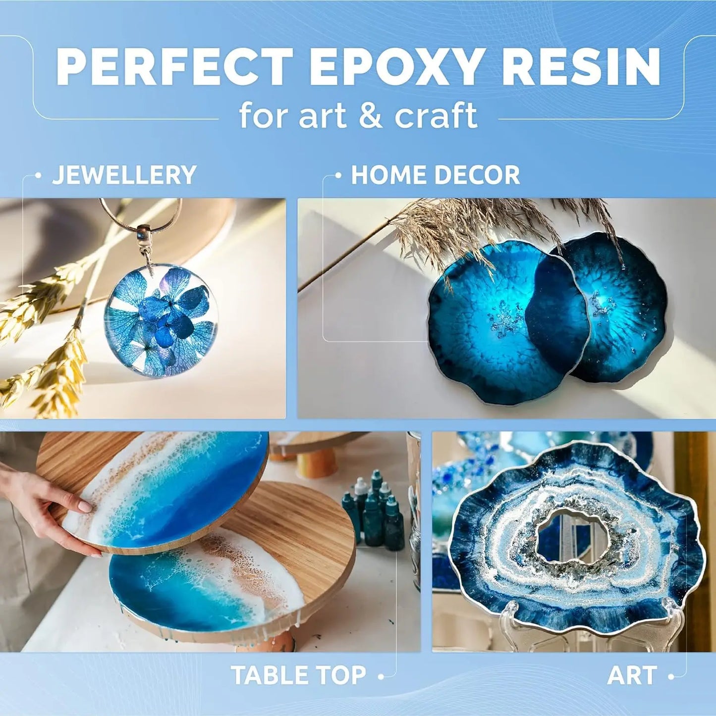 500ML Crystal Transparent Epoxy Resin Set, High Gloss, Bubble Free, Fast Curing, Low Odor, Suitable For River Tabletops, Jewelr