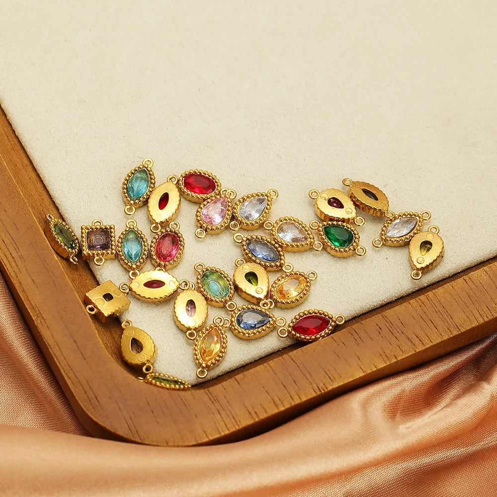 10pcs Stainless-Steel Heart Zircon Connectors Charms