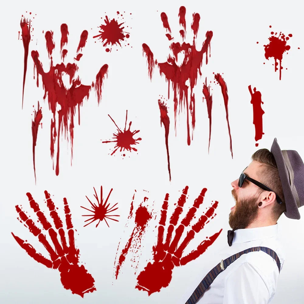 Halloween Stickers Horror Blood Hand Print Door Stickers